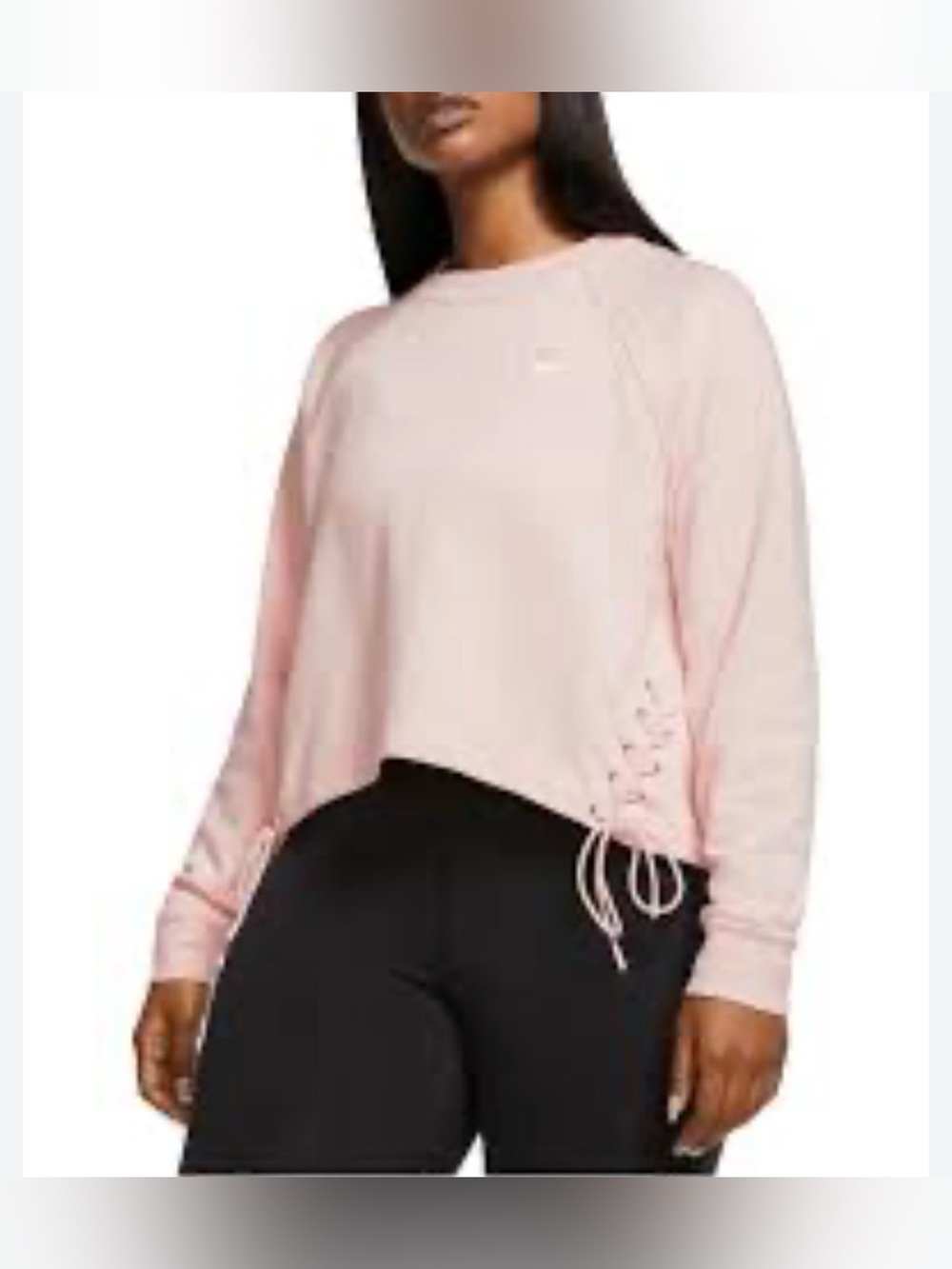 Nike Women's Pink Lace-Up Cropped Sweatshirt Size S